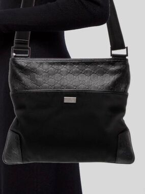 Luxury Gucci Guccissima Black Nylon Messenger Bag excellent condition
